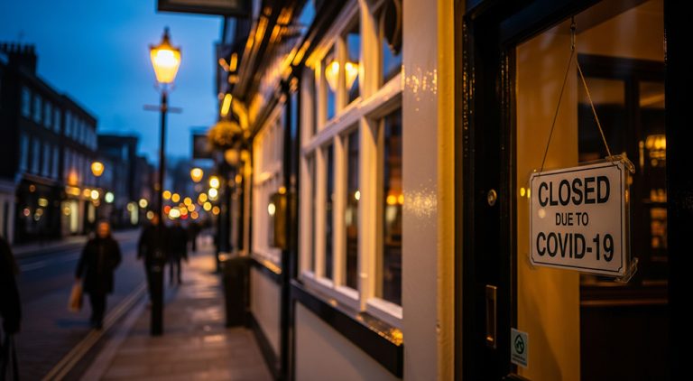 Pub with sign saying 'closed due to Covid-19'