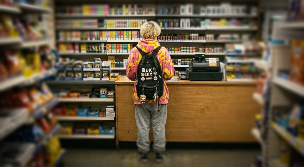 Young person buying vaping equipment in a shop